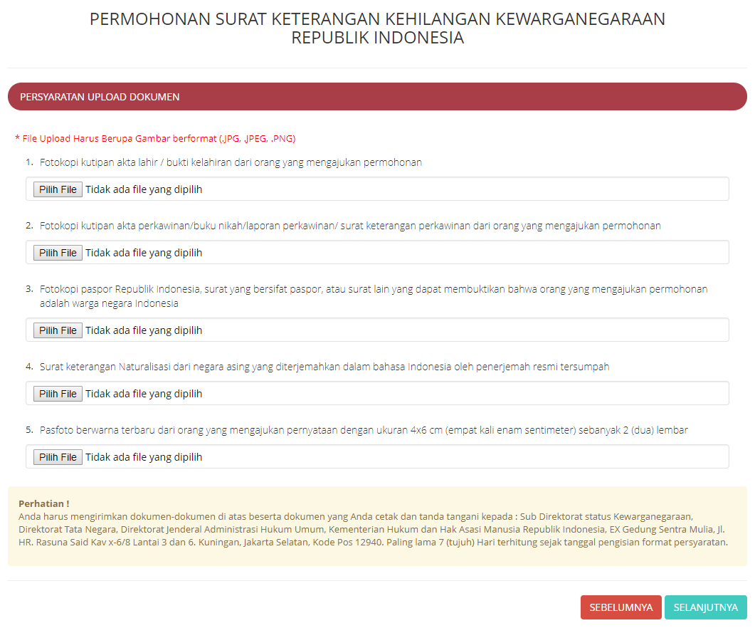 Permohonan Surat Keterangan Kehilangan Kewarganegaraan Ahu Online